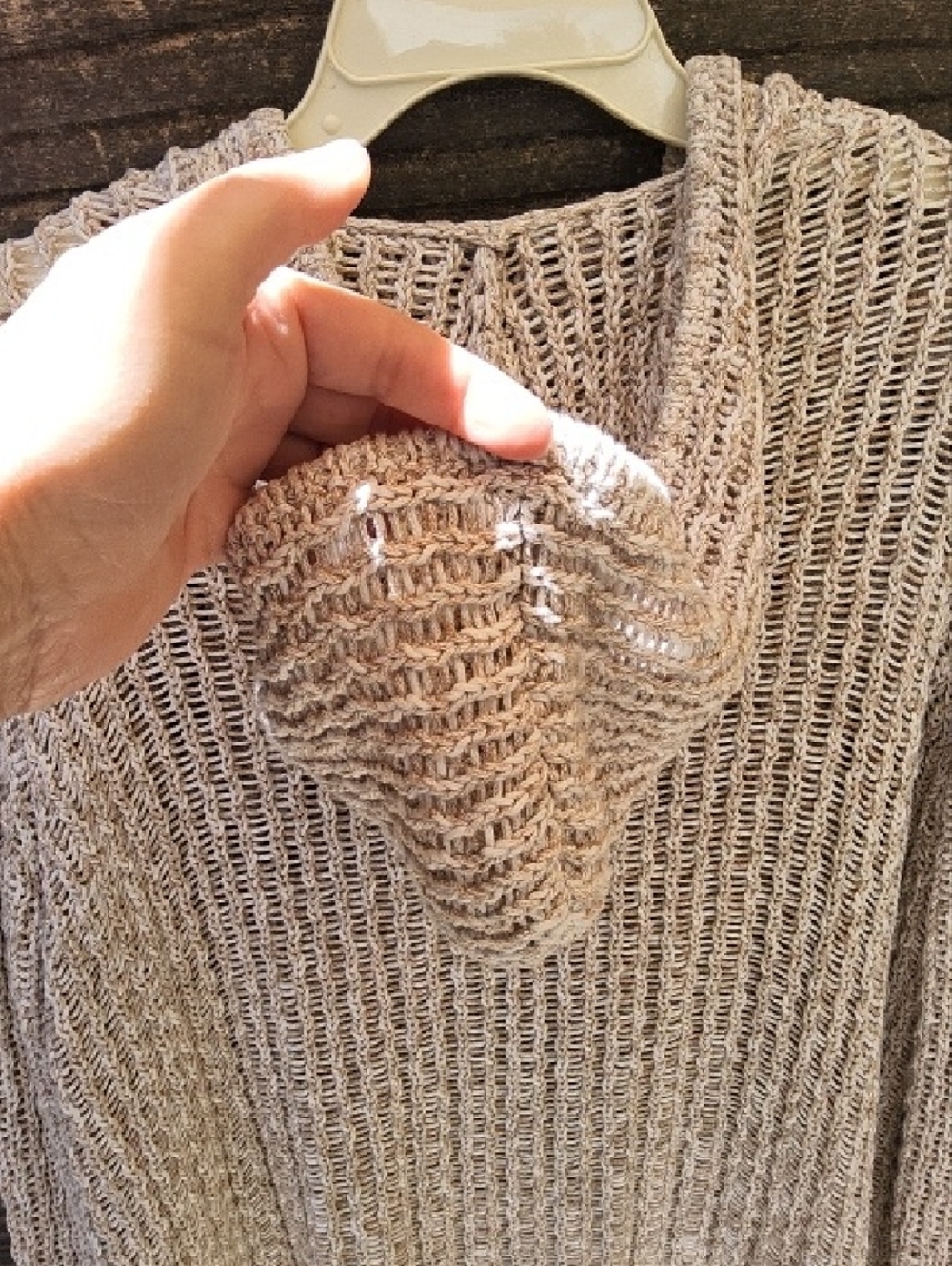 Chico's Open-Weave V-Neck Sweater in Light Beige Size XL - Picture 7 of 9